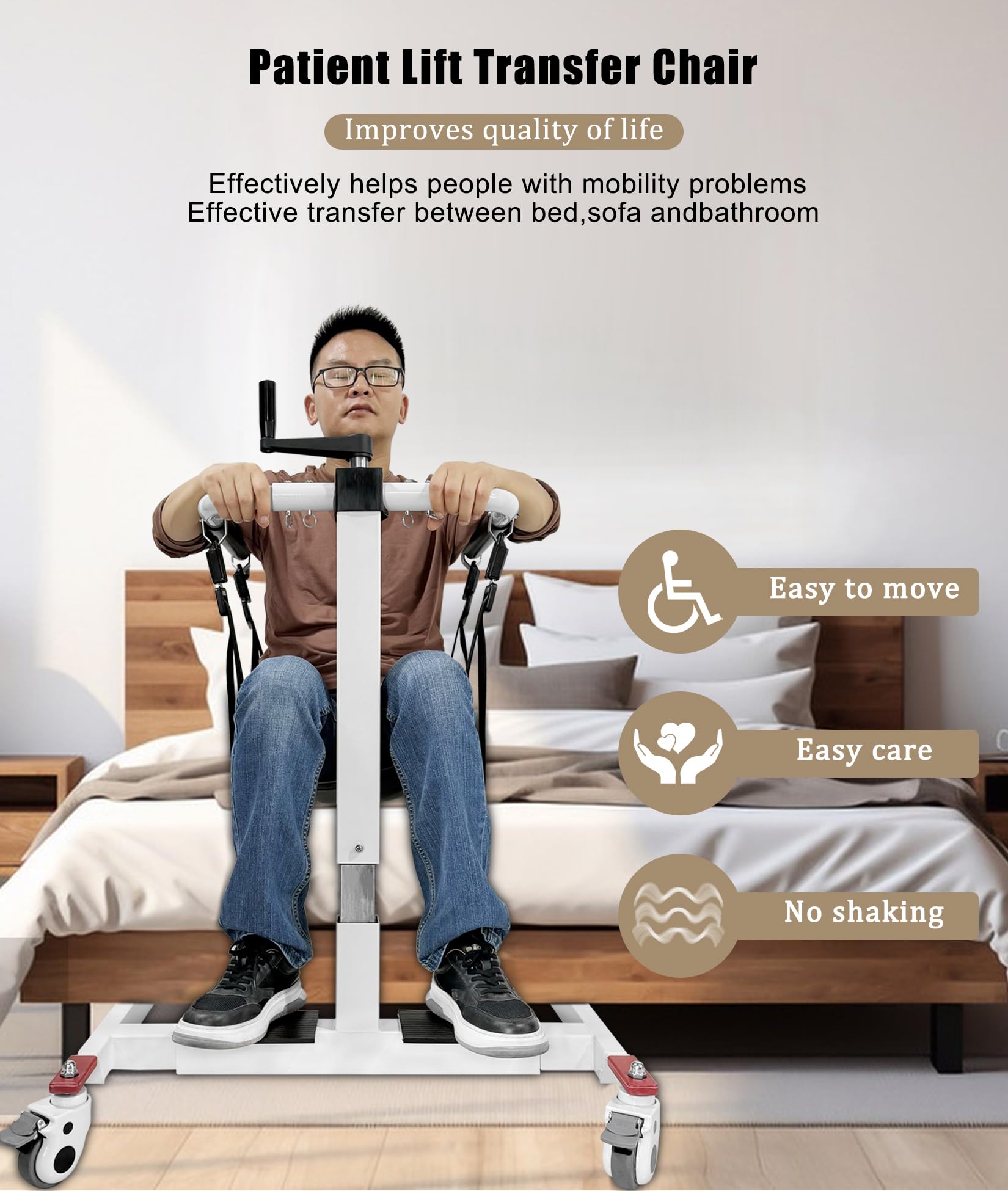 Elevador de Pacientes Ligero, Silla de Traslado de Paciente, Ajustable en Altura/Ancho, Dispositivos de Asistencia para Ancianos, Elevador de Traslado de Cama a Silla de Ruedas
