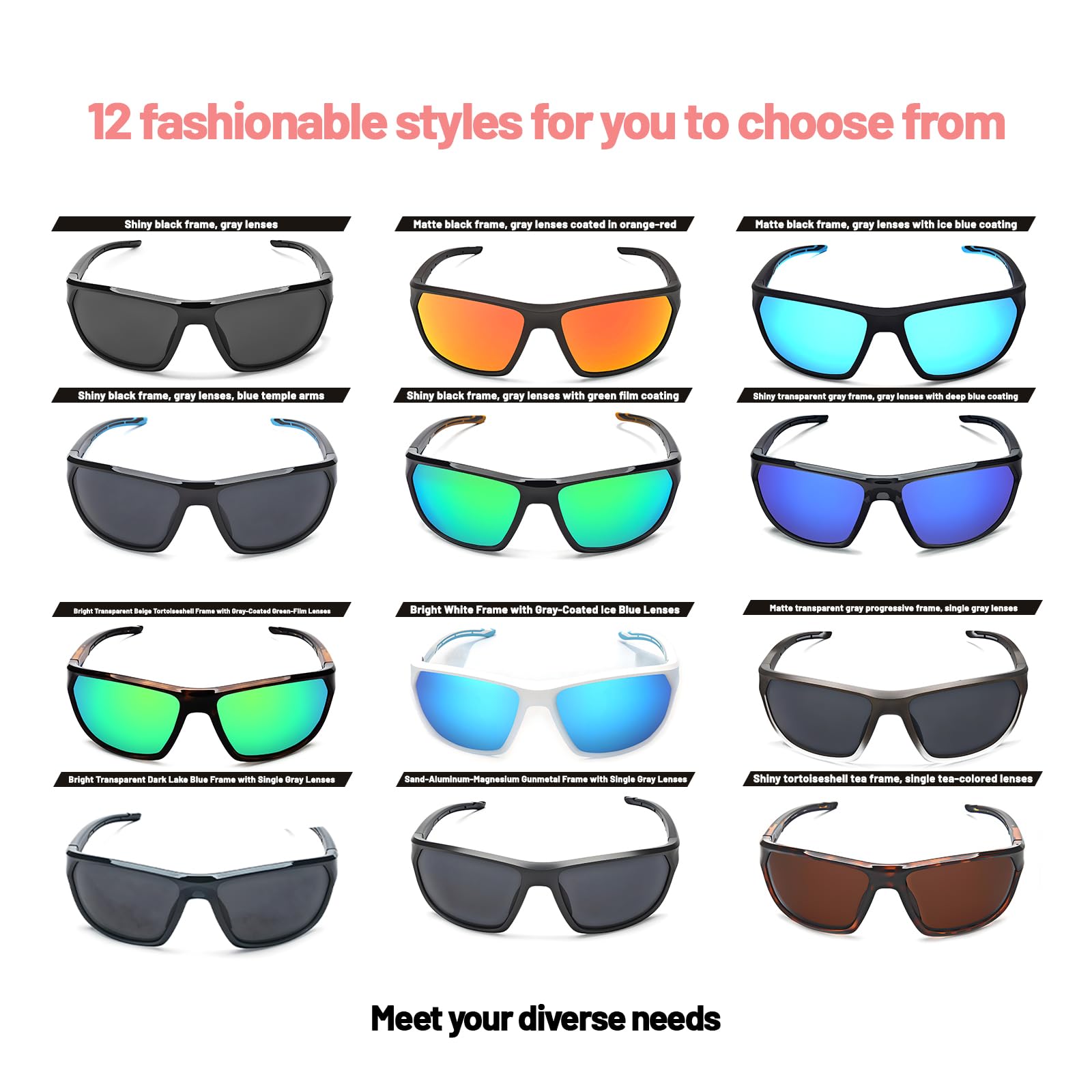 Occhiali da sole polarizzati TR90 leggeri UV400 Protezione HD Lens antiscivolo per lo sport