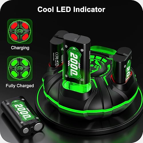 Vista 3 de Paquete de baterías recargables para mando Xbox, 4 baterías recargables de 2000 mAh para Xbox Controller Charger Station Battery Pack para Xbox