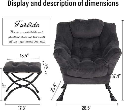 Miniatura 3 de Silla de gran tamaño con otomana, moderna silla de lectura, silla de descanso con reposabrazos y un bolsillo lateral para espacio pequeño,