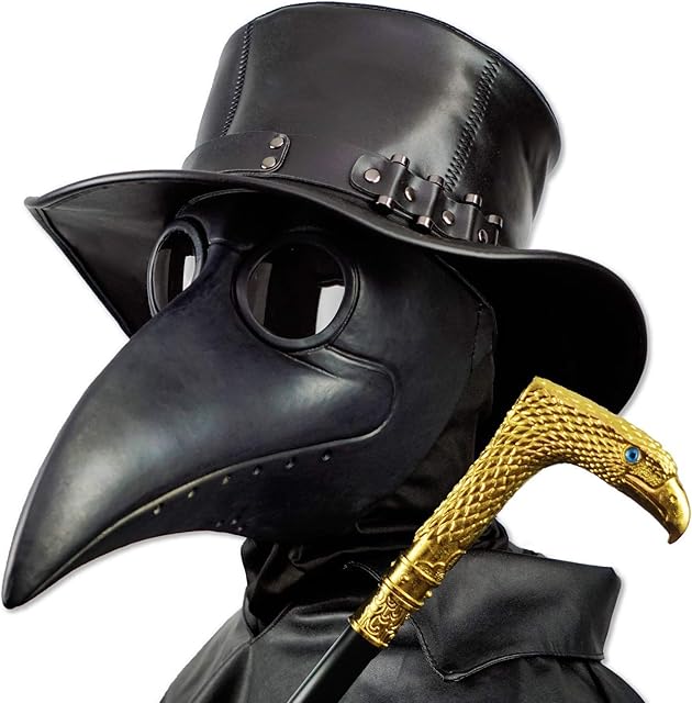 PartyHop Plague Doctor Mask, Black Bird Beak Steampunk Gas Costume, for Kid and Adult