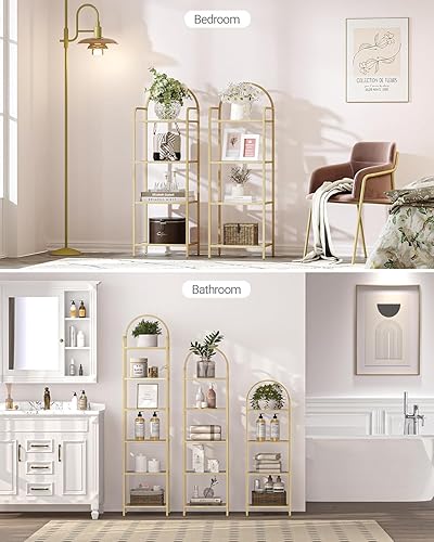 Miniatura 6 de Estantería de libros, Estanterías de vidrio templado, Unidad de estanterías delgada para dormitorio, baño, oficina en casa, Marco de acero, 4