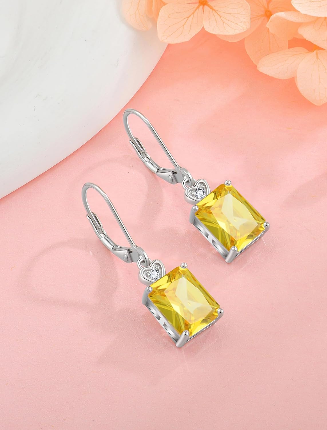 Dangle Drop Earrings 925 Sterling Silver Baguette Leverback Earrings Birthstone Jewelry for Women - Image 4