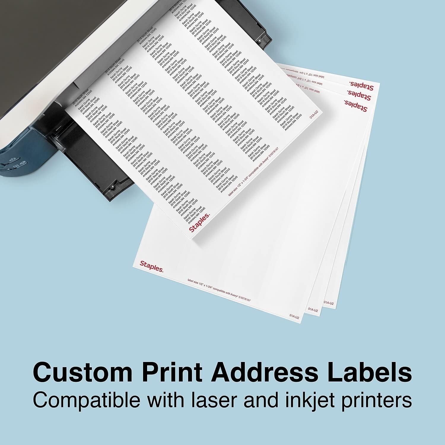 Staples Laser & Inkjet Address Labels, 0.5" x 1.75", White, 80 Labels per Sheet, Printable Mailing Labels for Home & Office