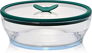 Anyday 7-Cup Glass Food Storage with Glass Lid, Round Shallow Dish | Plastic-Free Meal Prep & Microwave Cookware | Stackable Airtight Storage Container with Vented Lid for Microwave-Safe Reheating