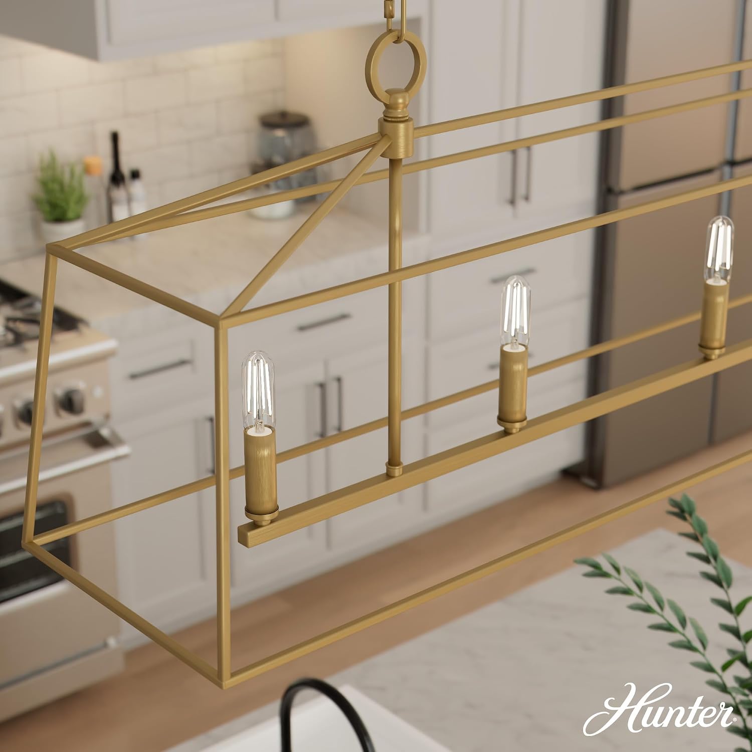 Hunter - Fair Oaks 4-Light Luxe Gold, Extra Large Chandelier, Dimmable, Formal Style, Linear Shaped, for Bedrooms, Kitchens, Dining, Living Rooms - 13100