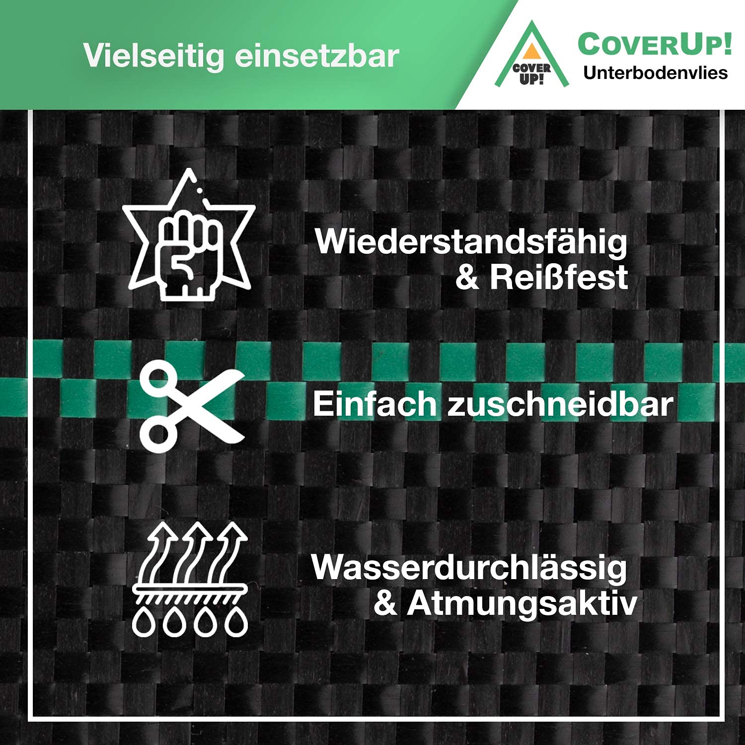 CoverUp! Tkanina przeciw chwastom 2 m x 5 m = 10 m² – włóknina ogrodowa włóknina przeciw chwastom przepuszczająca wodę (100 g/m²) – w zestawie 5 kotw gruntowych