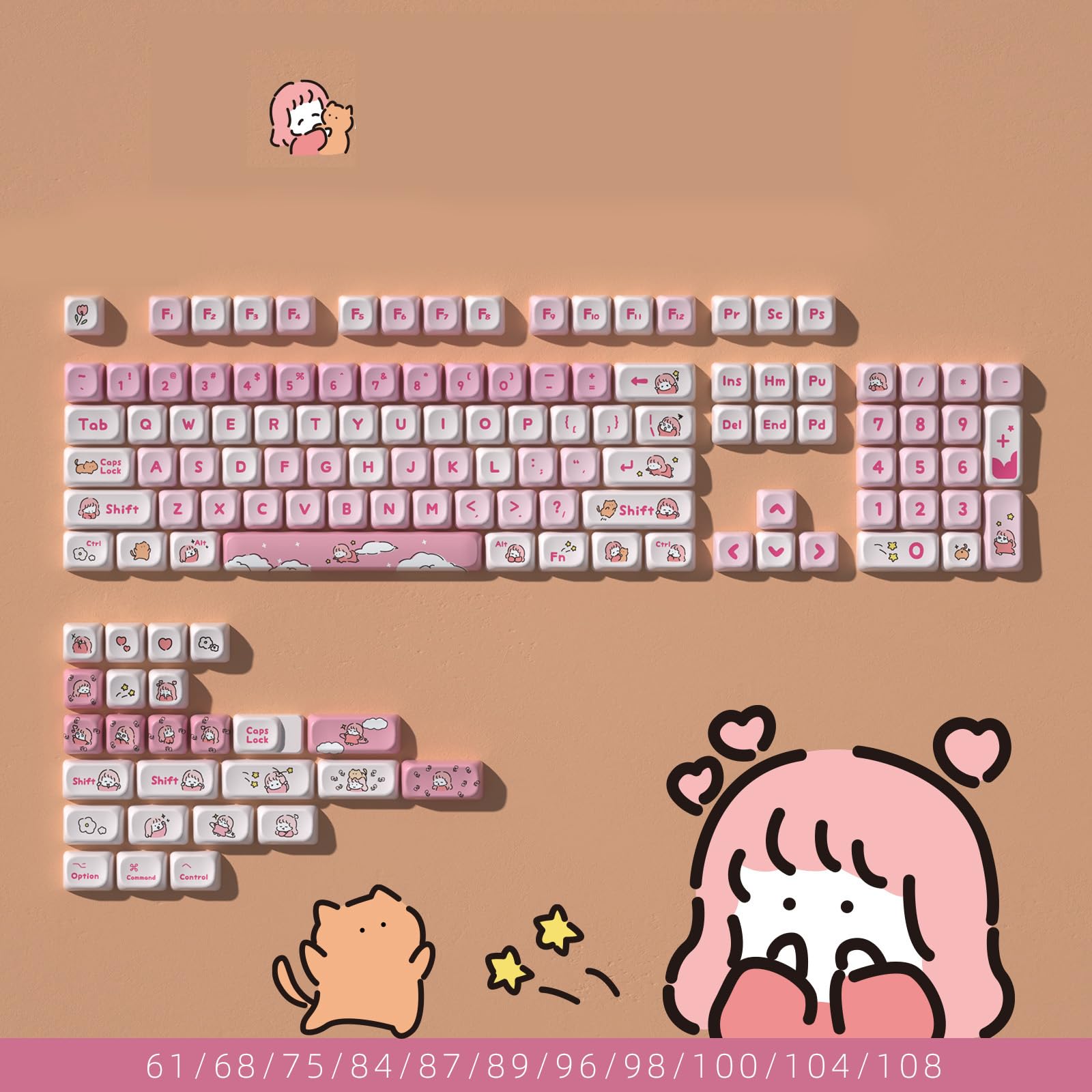129keys Keycaps Sostituzione Lazy Theme Keycaps per Gaming Interruttori Tastiera Meccanica