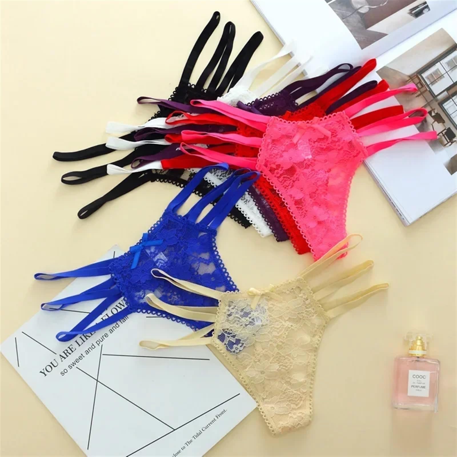 Mutande Bikini Slip 3 Pezzi/Set T-Back Mutande in Puro Cotone Sexy Sottile Cintura Perizoma Pizzo Traspirante Perizoma Cavo Mutandine a Vita Bassa(A 1pc,M)