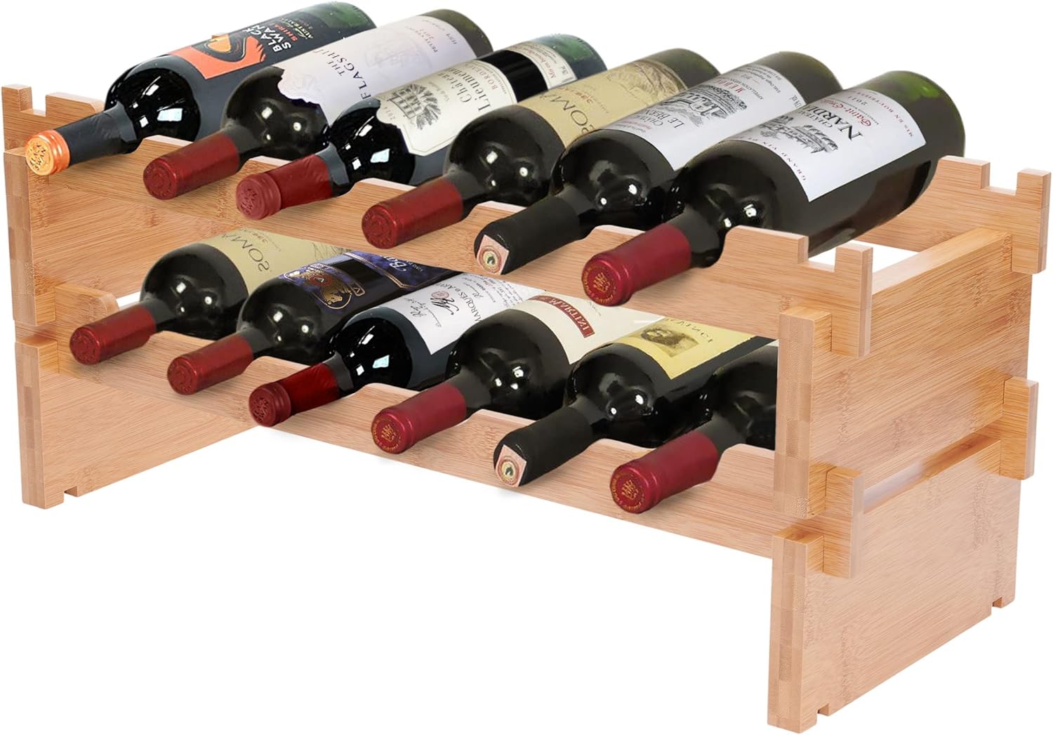 Amazon.com: Modular Stackable Bamboo Wooden Wine Rack; Easy to Assemble ...