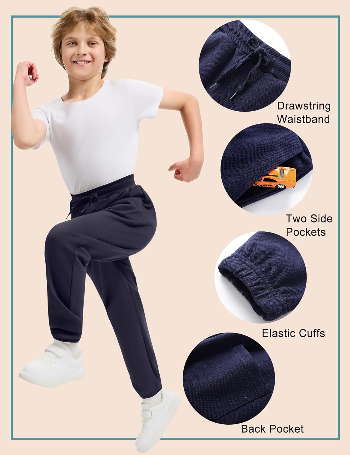 Kissonic 3 Pack Boys Girls Sweatpants Active Joggers Kids Elastic Waist Athletic Jogger Pants with Pockets Drawstring - Image 5