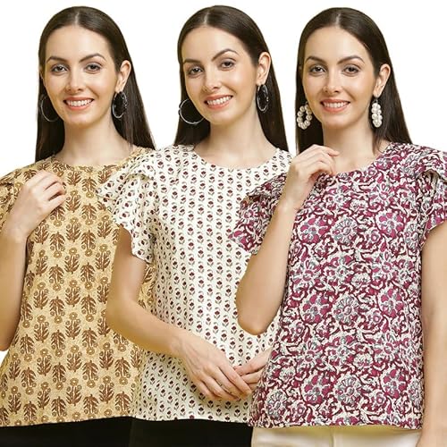 Pinkmint Women Combo Tunic Top for Women ll Fancy Crape Girls Top's ll Regular Fit Casual top (Pack of 3)
