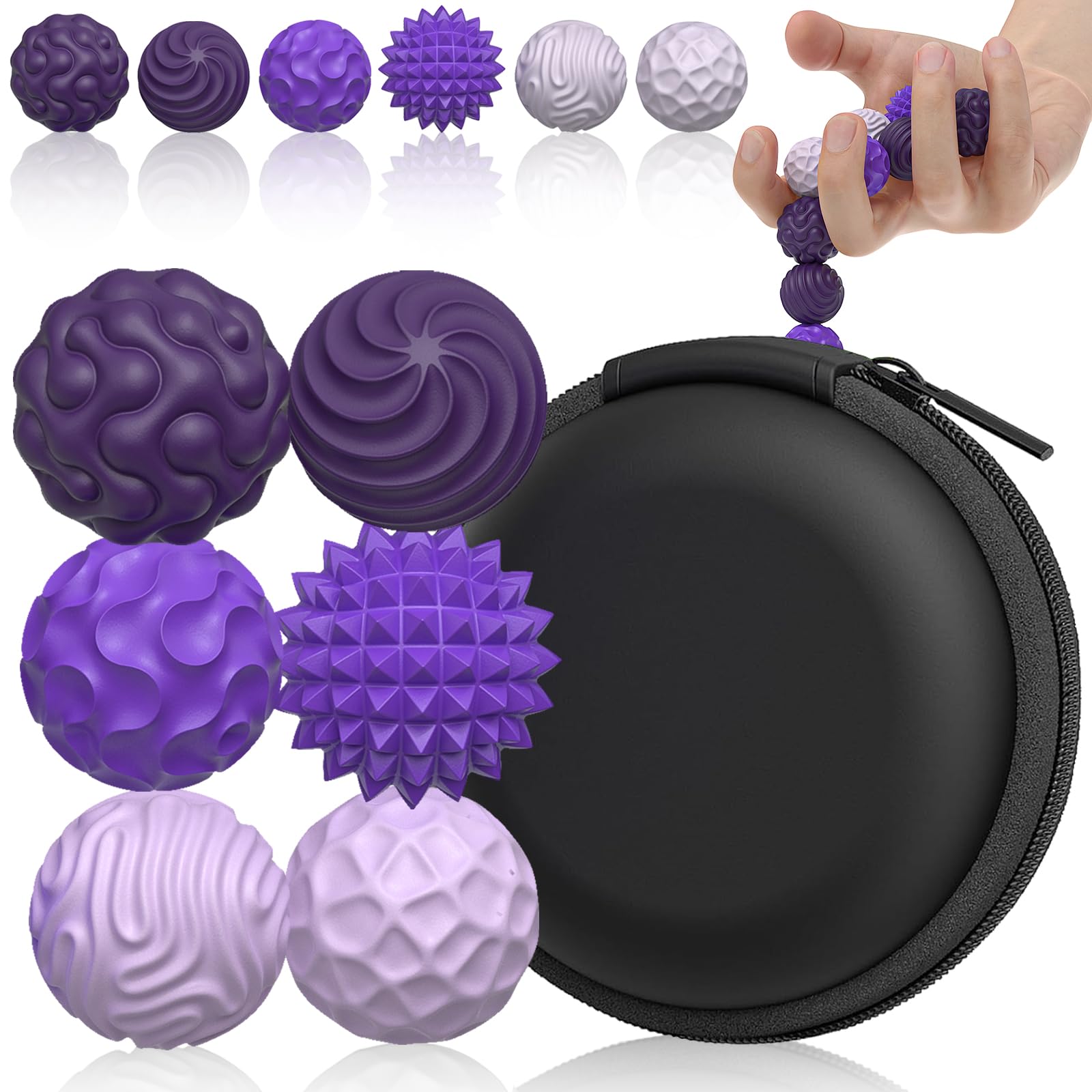 Silicone Magnetic Balls, Fidget Toys for Adults & Teens, 6PCS Stress Balls Sensory Toy, Quiet Magnet Desk Fidgets with Textured, ADHD Anxiety Relief Items, Fun Stocking Suffers Gifts (Purple)