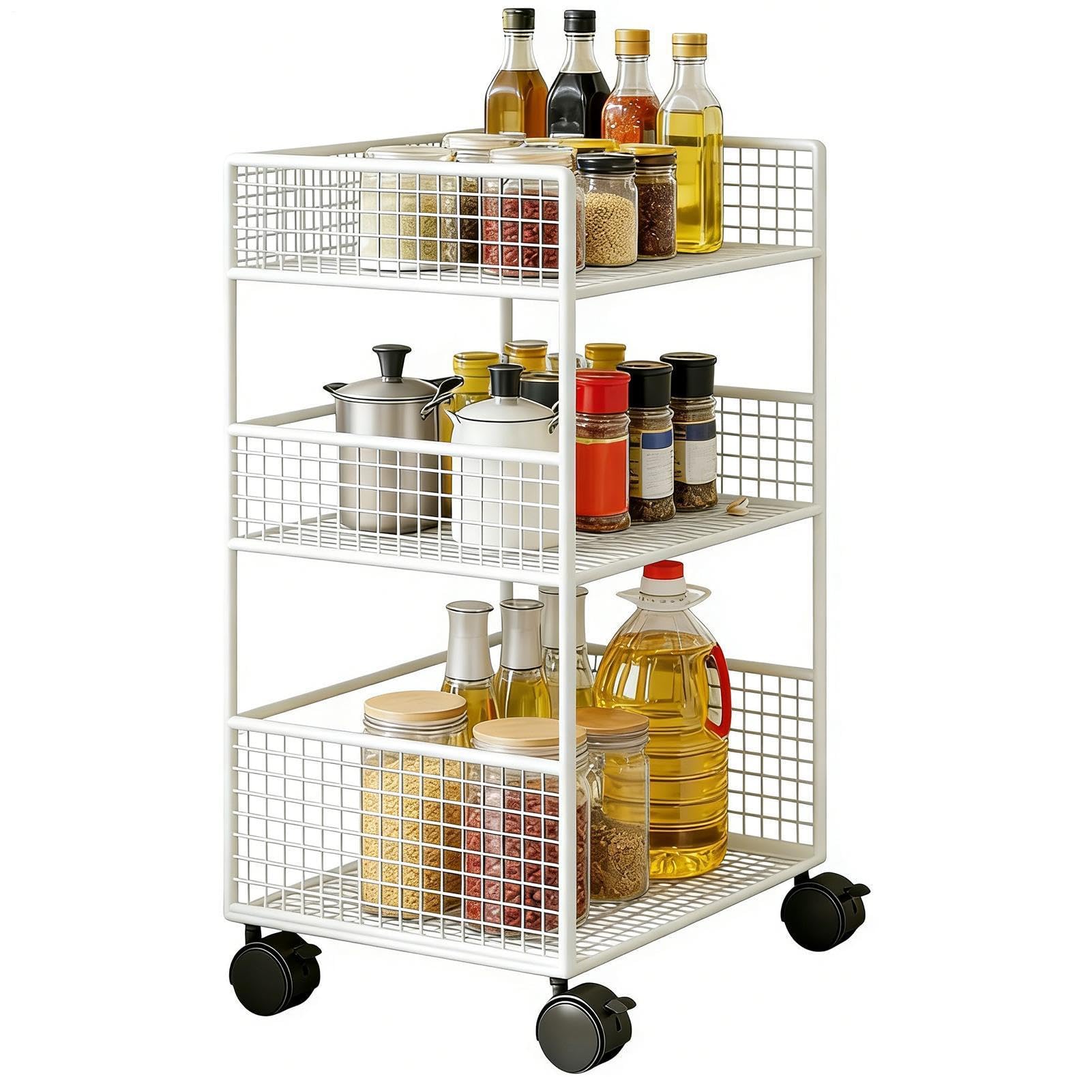 Carrello a 3 Ripiani Mobili Organizer Multifunzione Metallico con Ruote | Organizer e Soluzioni di Stoccaggio Per Dormitorio Cucina Ufficio Pulizie Università Lavanderia Hobby Casa Salone