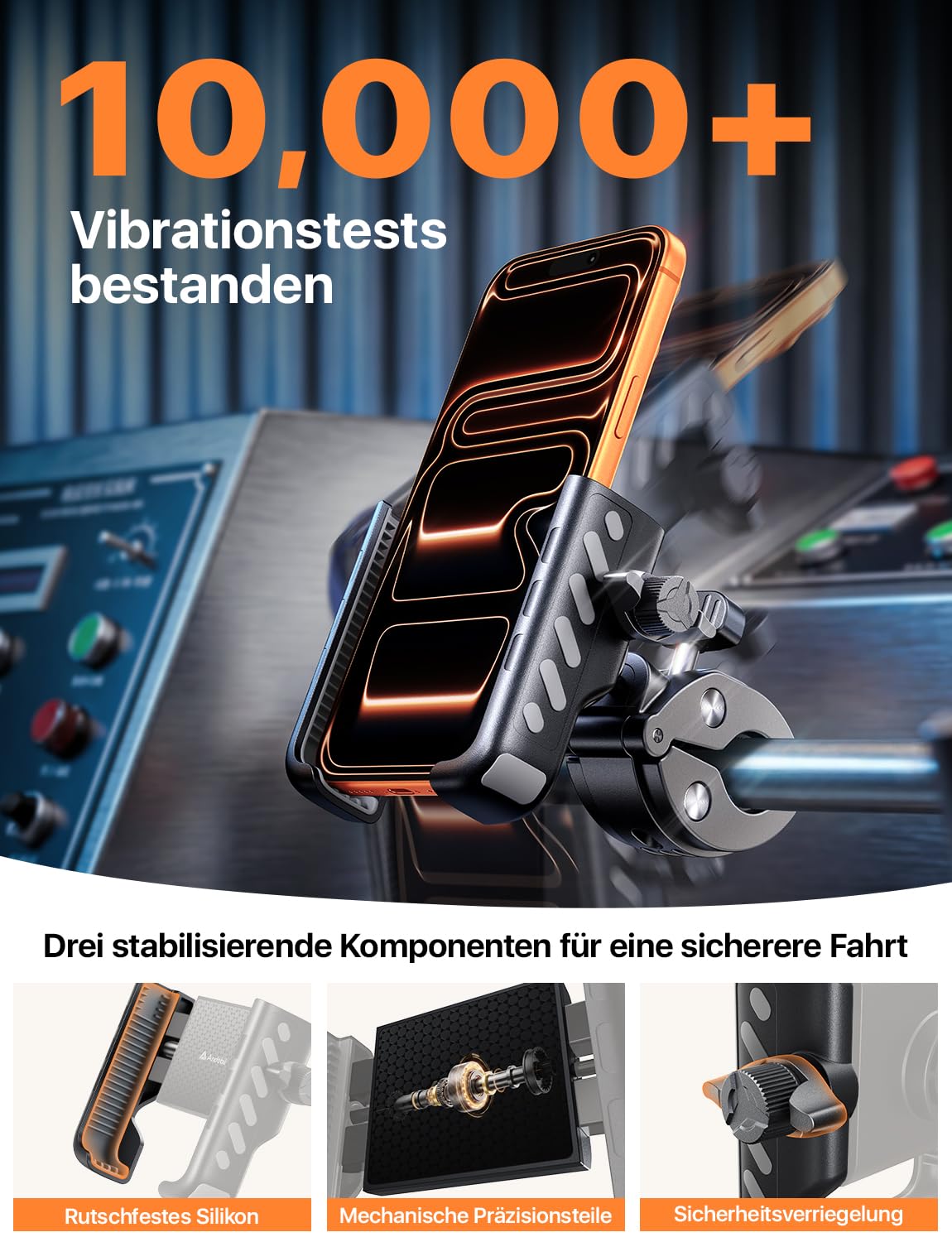 andobil Handyhalterung Fahrrad – Schockabsorbierend metallklemme Universal Handyhalterung Motorrad 360° Handyhalter Fahrrad für iPhone 16/15/14 Pro Max Samsung S25