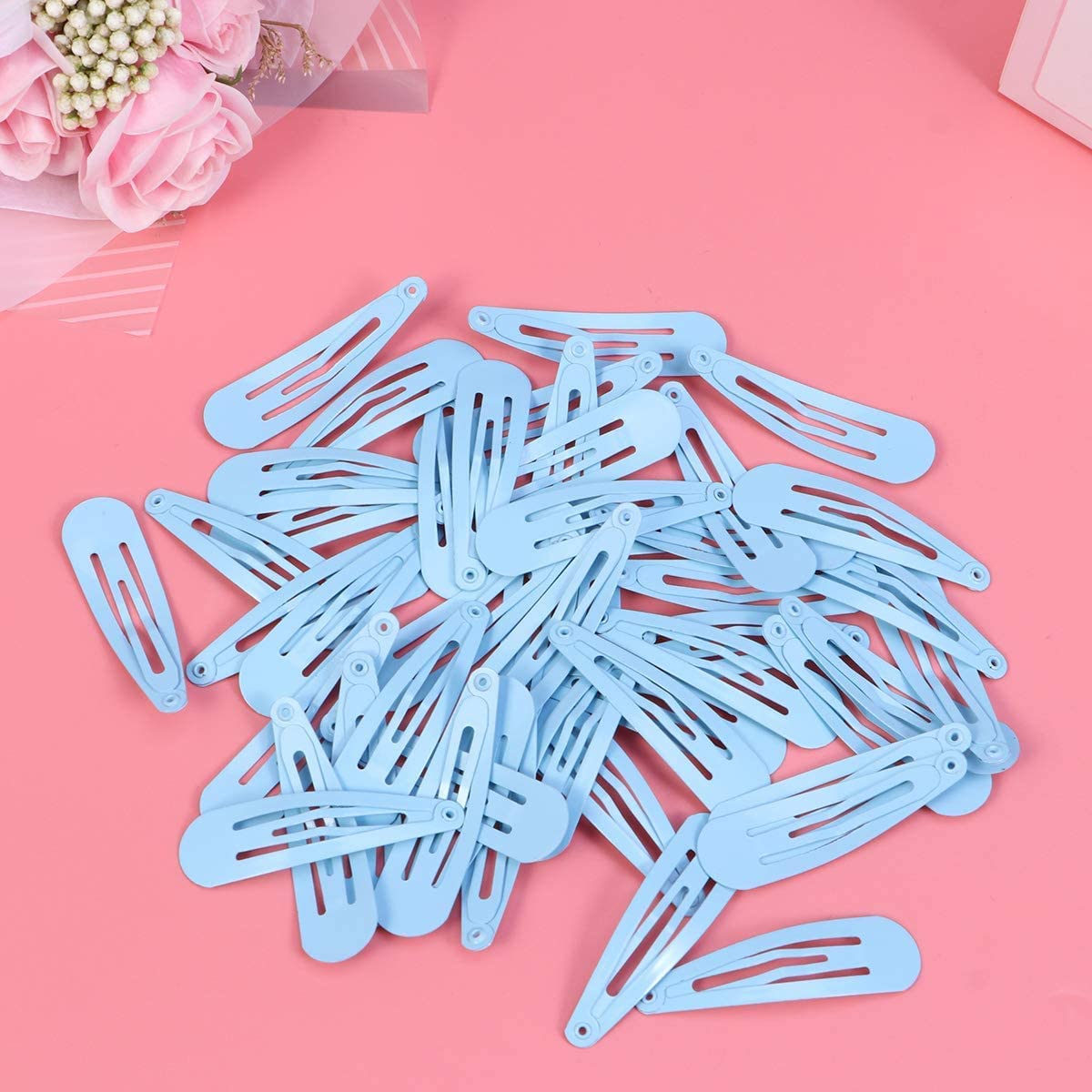 Fermagli for Capelli a Scatto, 50 Pezzi Fermagli for Capelli in Metallo Tinta Unita for Bambini (Blu Scuro) (Color : Light Blue)