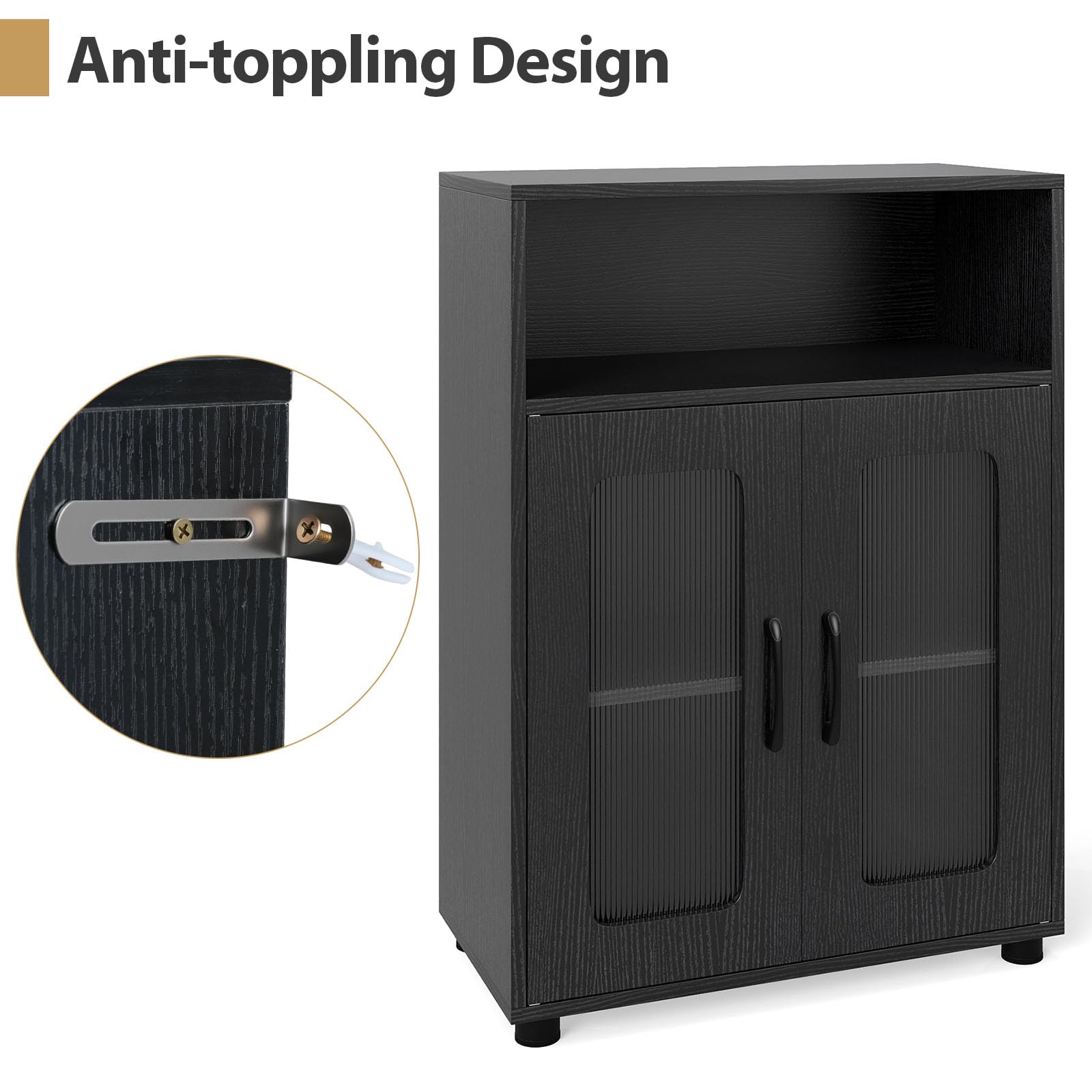 LIFEZEAL Armario de Baño Independiente con Estante Ajustable, Armario de Cocina con Compartimento Abierto, Mueble Ahorrador de Espacio para Salón Cocina y Baño, 60 x 30 x 83 cm (Negro)