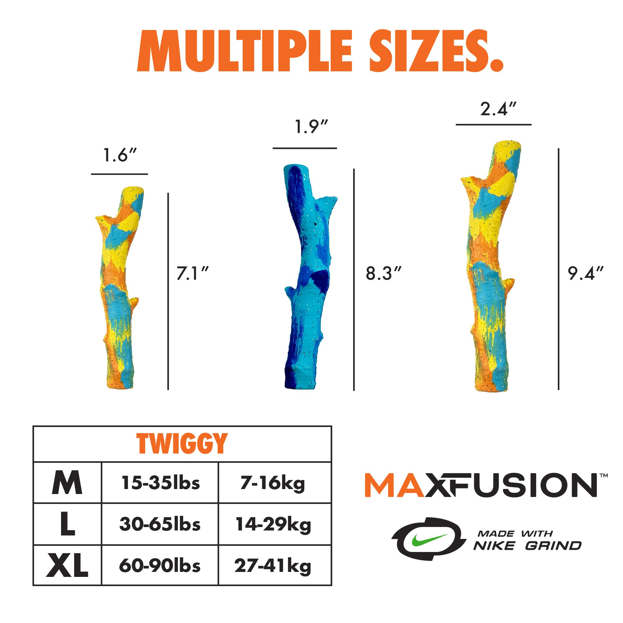 Max Fusion Made with Nike Grind Twiggy Hundespielzeug, robust und langlebig, interaktives Gummi-Kauspielzeug, Arlee Home & Pet