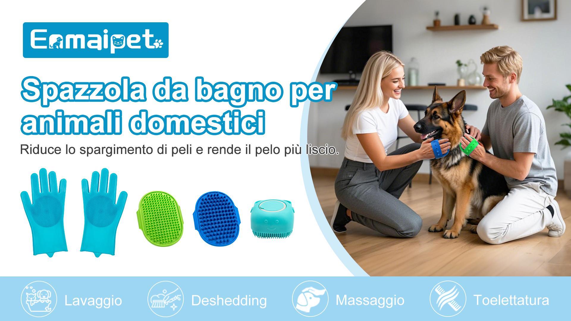 Set 4 Pezzi Spazzole Per Bagno Cani - Con Erogatore Shampoo E Guanti Massaggianti - Gomma TPR Morbida - Foto 4
