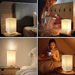 Small Square Bedside Table Lamp for Bedroom, Minimalist Wood Base & Round Fabric Shade, Mini Cute Cozy Warm Nightstand Boho Lamp, Study Desk Night Stand Light for Room, Dorm, Nursery, Living Room