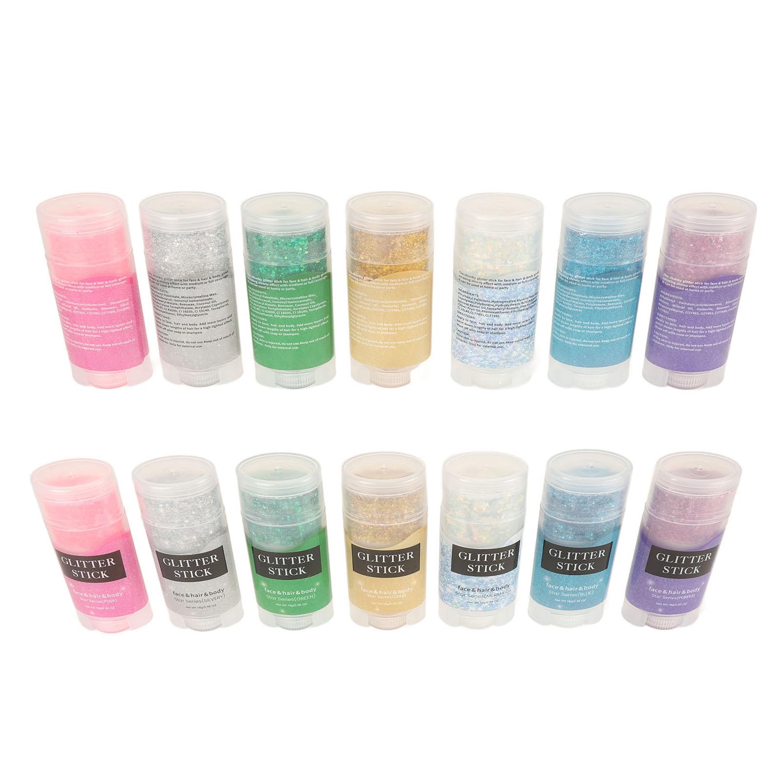 Body Glitter Stick Set mit 7 Farben – Holographischer Glitzer für Gesicht, Körper, Haare und Nägel – Chunky Sequins Makeup für Karneval, Festival und Party