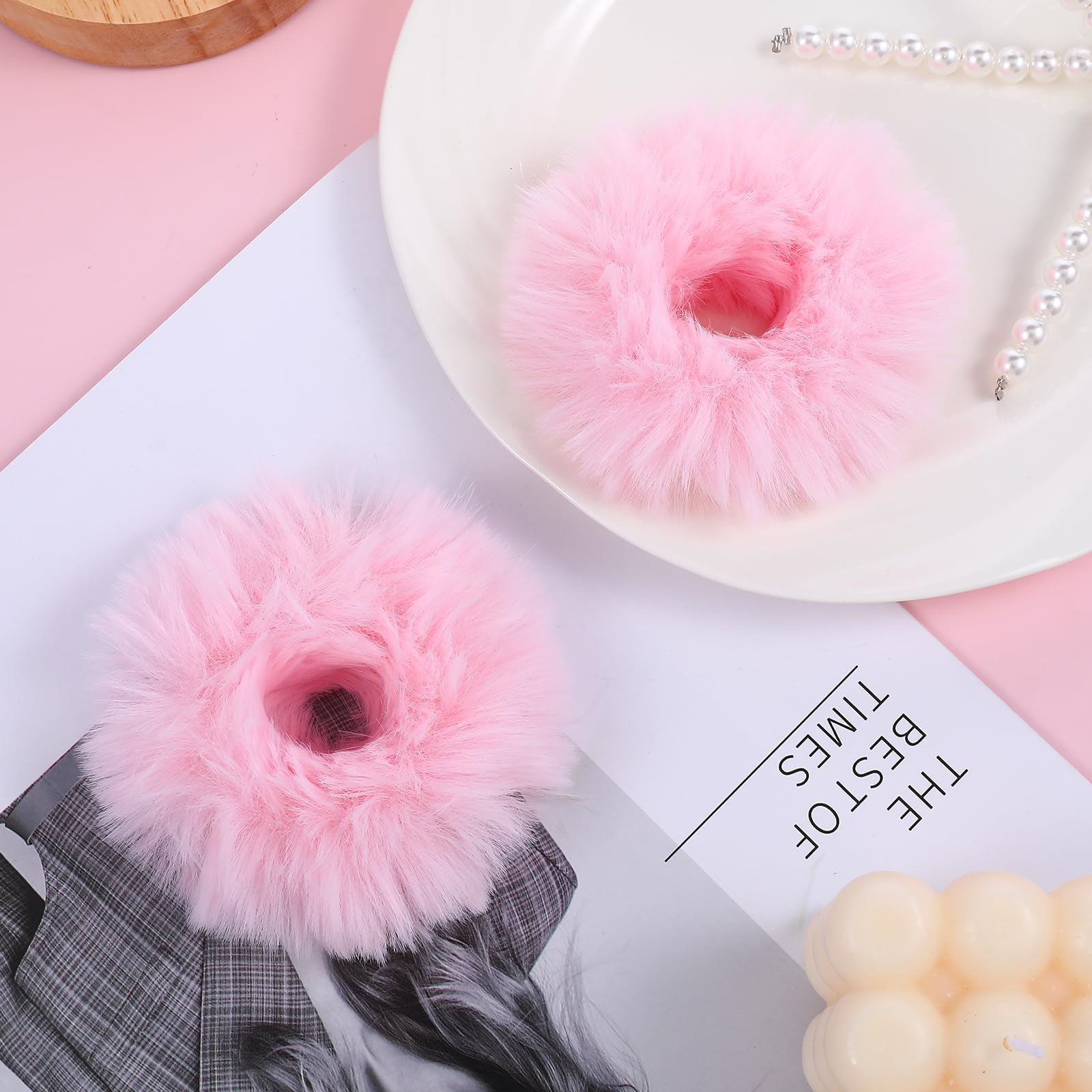 Amazon.com : 2 Pcs Pink Pom Pom Hair Tie, Fuzzy Furry Faux 