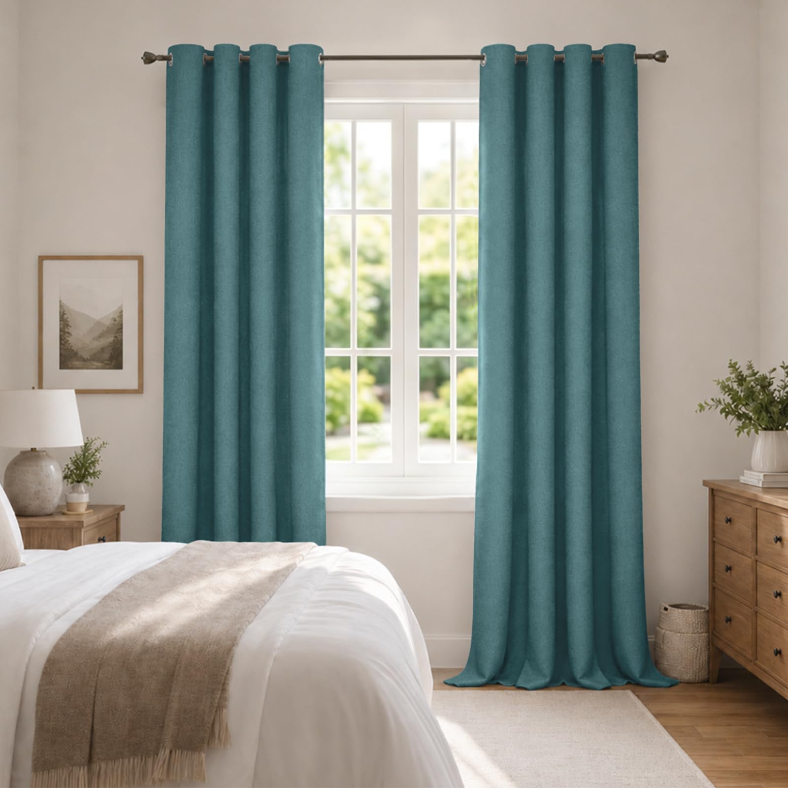 Ystyle Verdunkelungsvorhänge mit Ösen 100% 2er Set, 140×240 cm, Türkis | Blackout Curtain Leinenoptik, Thermovorhang Gegen Kälte Und Hitze, Gardinen Blickdicht für Schlafzimmer Wohnzimmer