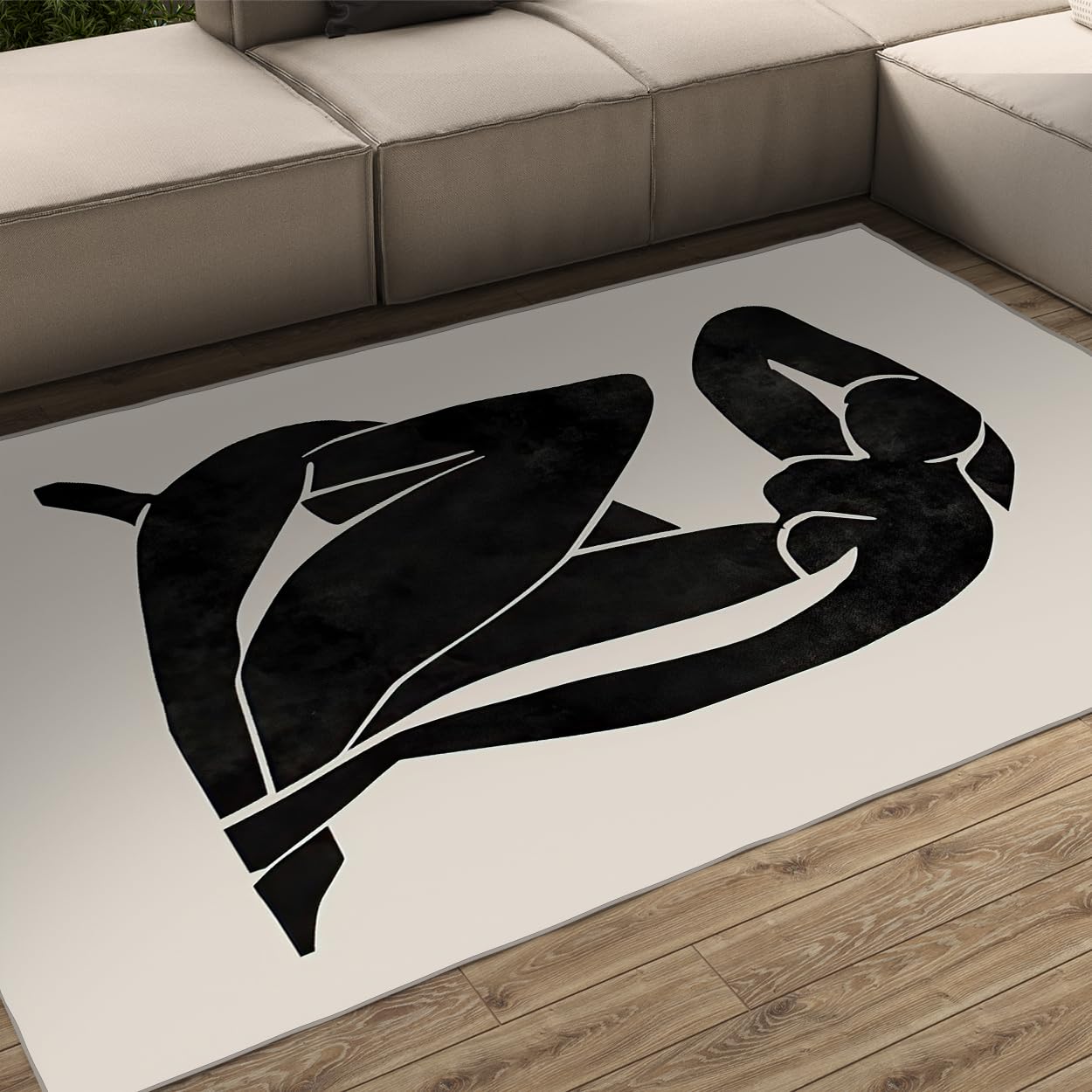 Tapis doux noir et blanc lavable 120x150 style Matisse
