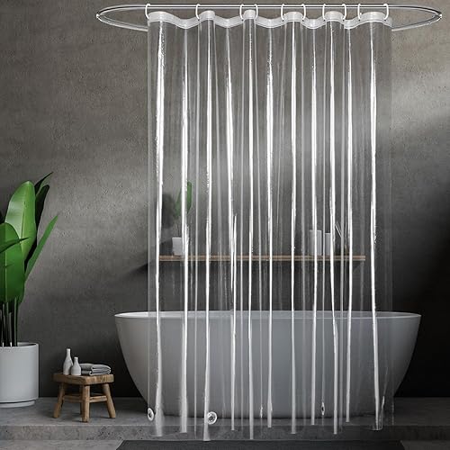 UFRIDAY Forro de cortina de ducha transparente 9G de 60 x 72 pulgadas, resistente al agua, de plástico EVA, con 5 imanes inferiores y 10 agujeros
