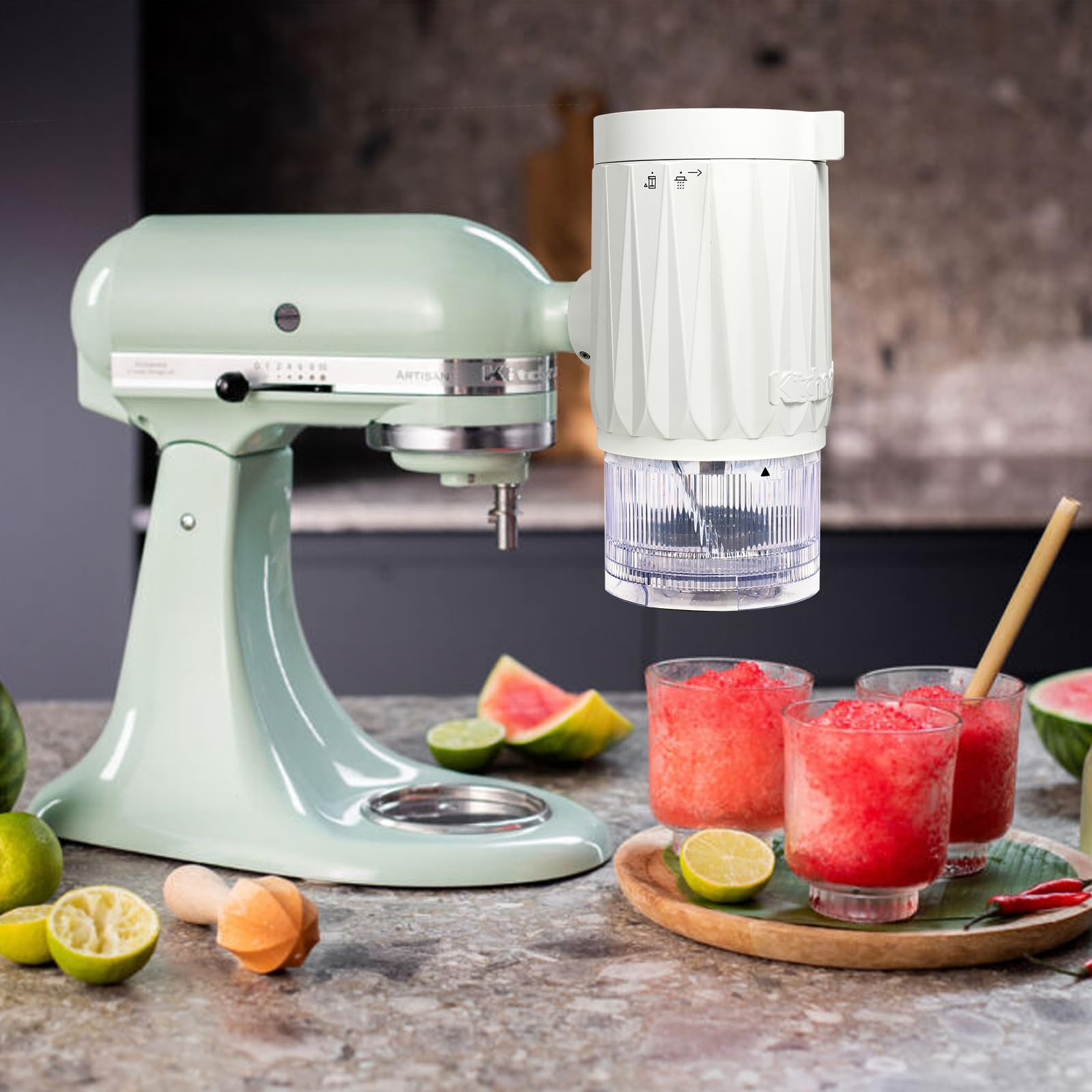 Rasiereis-Aufsatz für Kitchenaid Standmixer, Rasiereis und Schneekegel-Aufsatz für Kitchenaid mit 10 Eisformen, Weiß