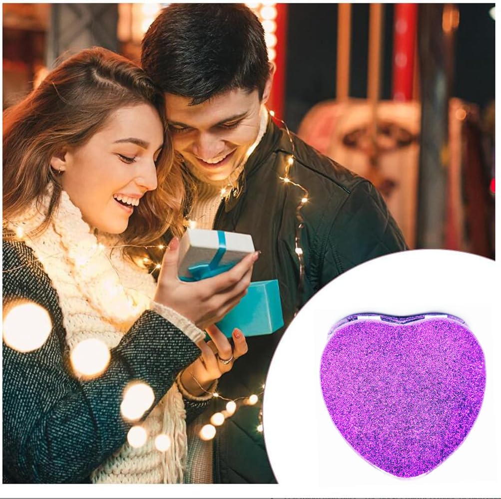 Cute Heart-Shaped Compact Mirror With 1x/2x Magnification - Perfect Purse Essential