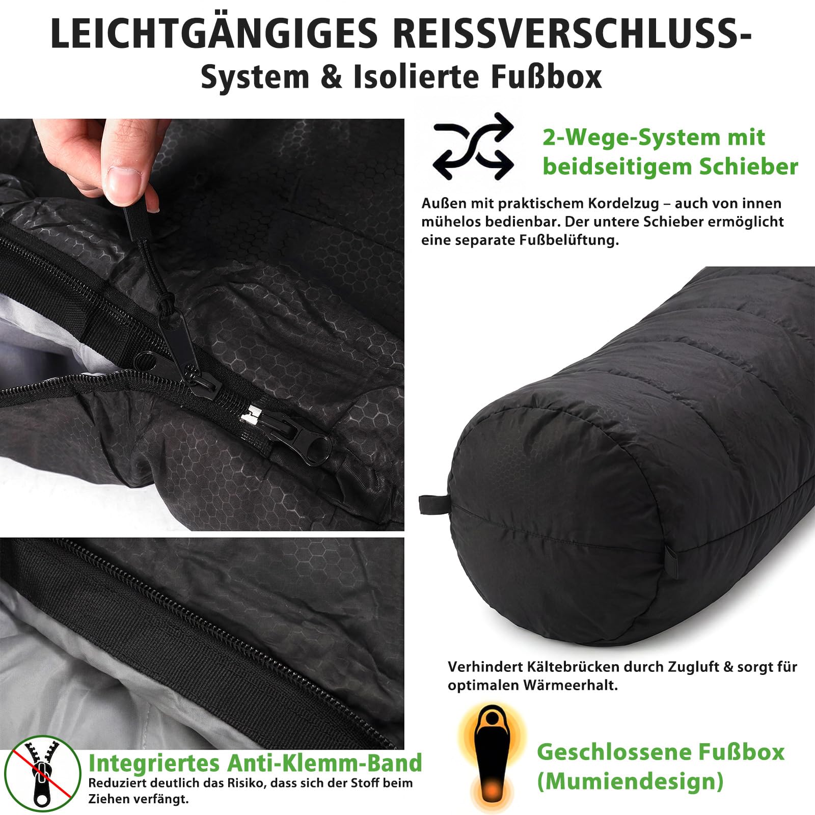 Sekey Schlafsack Erwachsene, 0,9 kg/ 1,7 kg Mumienschlafsack mit Anti-Klemm-Reißverschluss, Wasserabweisend & Reißfest, Atmungsaktiv Hautfreundlich, für Outdoor Camping & Reise, 220x80x50 cm