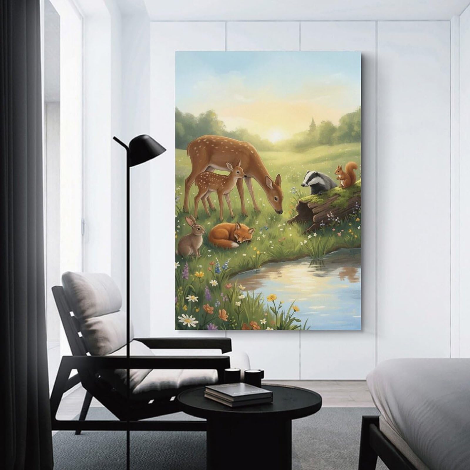 Junmoney Forest Animals by The Pond Home Decor Wall Art 16x24inch(40x60cm), for Living Room, Lounge Or Sitting Room, A Home Accent with Warm Character