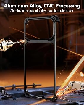 iPhone 17 Pro Max用メタルバンパーケース、アルミニウム合金フレーム 中空バックレイズドエッジ Magsafe対応 ミニマリストスリム 耐衝撃保護 クールカバー ハードシェル、ブラック