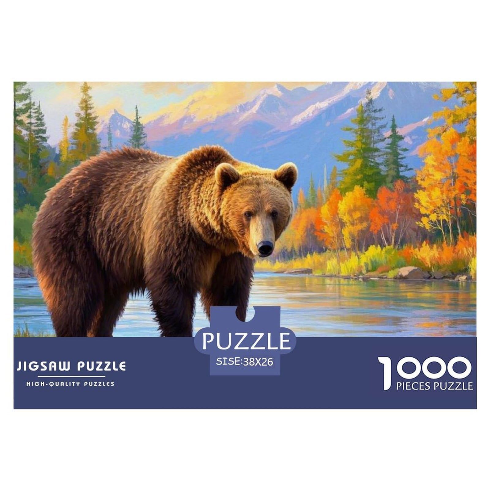 Brown Bear Jigsaw 1000 Piece Challenge Game for Adults,Autumn Landscape Impossible Jigsaw Puzzles 1000 Pieces Educational Game Home Decoration 38x26cm/1000pcs — image 1