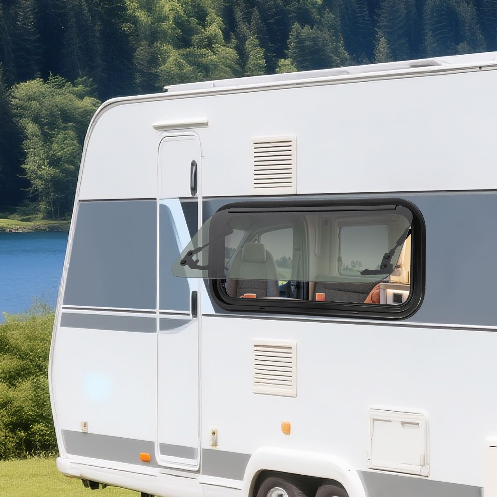 Finestra per roulotte a 85°, 700 x 300 mm | Finestra parasole per camper con chiusura, finestra laterale per rimorchio camper, diverse misure