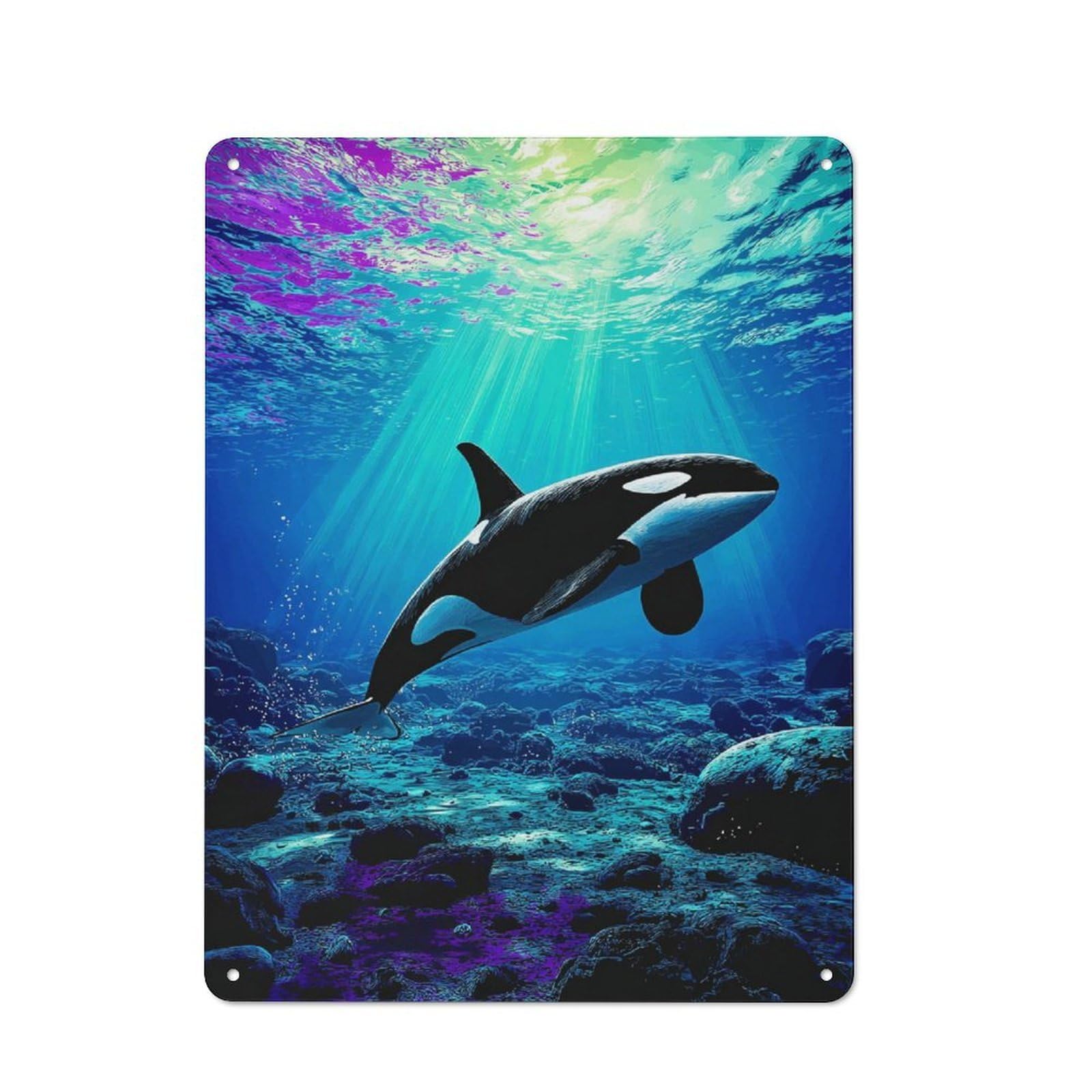 Junmoney Whale Swimming In Colorful Ocean Vintage Tin Sign 40X30cm With For Guest Room Or Hallway, For Collectors Decorating Guest Rooms And Hallways