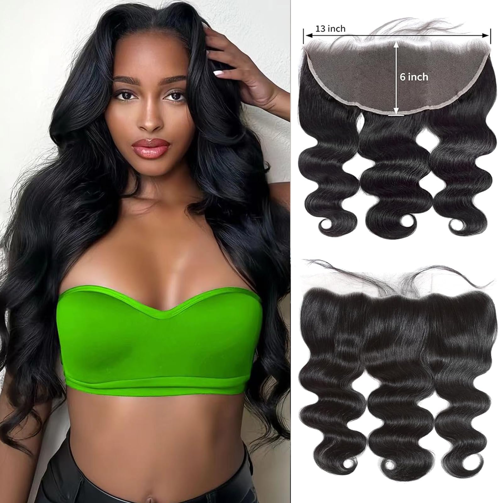 Lace Frontal Closure Body Wave 13x6 Ear to Ear HD Lace Frontal Closure Virgin Human Hair Pre Plucked with Baby Hair 150% Density Natural Black Color