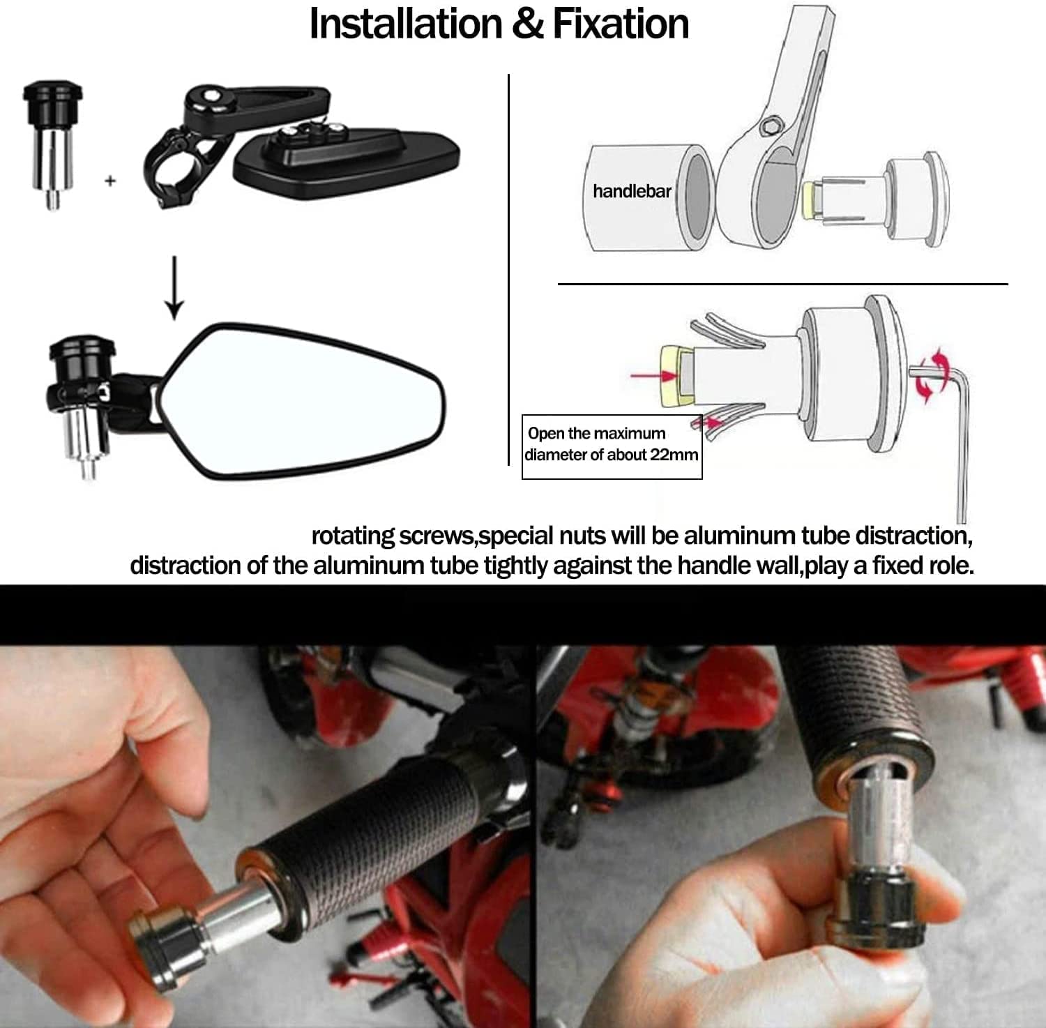 Rétroviseur Moto Universel 7/8", Retroviseur Moto Embout de Guidon d'aluminium CNC, Rétroviseur Latéral HD pour XJ6 MT01 MT03 MT07 MT09 FZ09 SV100 Scooters Cruiser (Blanc)