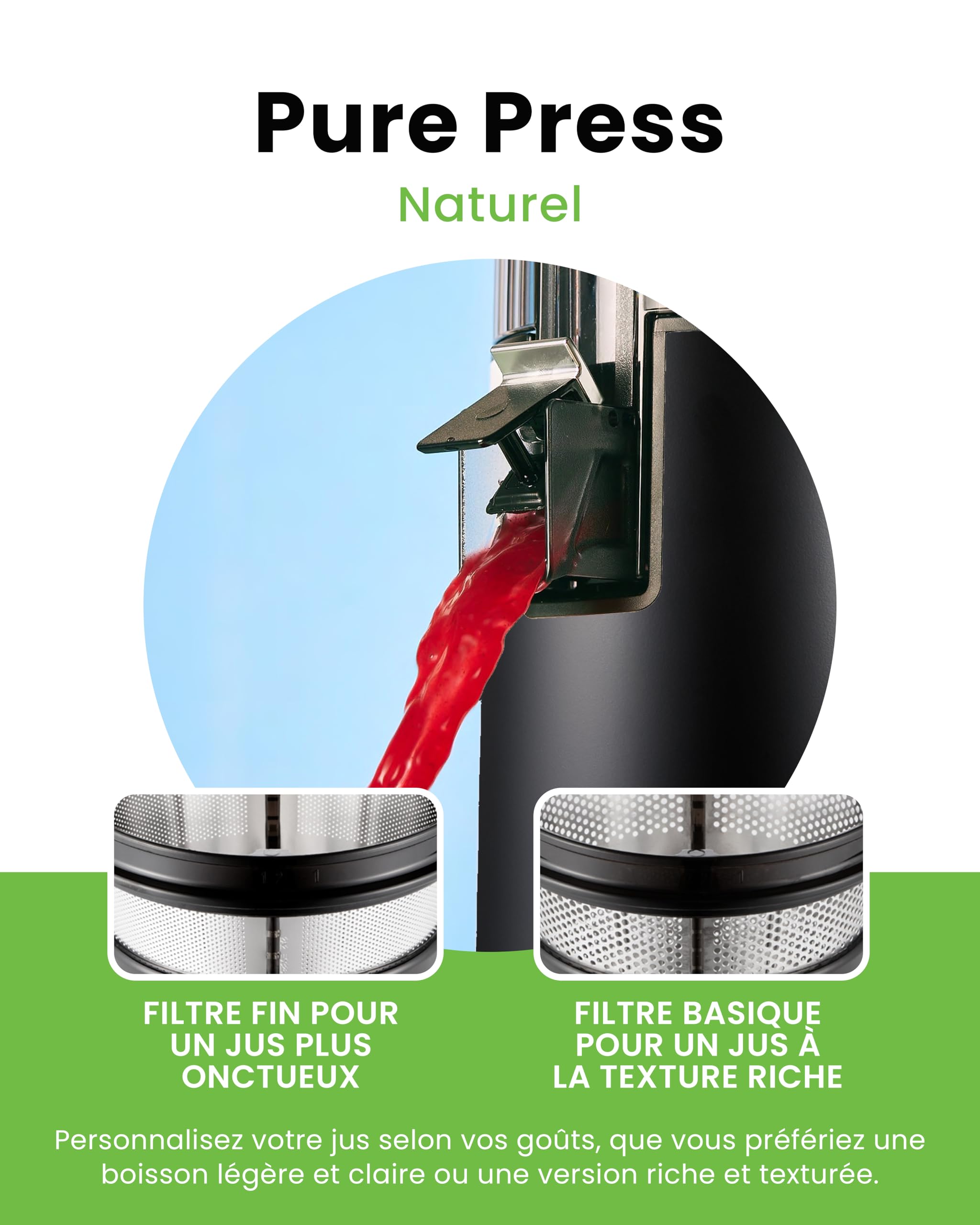 Hurom H70ST Nouveau Slow Juicer | Presse à froid électrique | Extracteur de jus pour légumes et fruits | Capacité de 1,8 L | Fonction d'extraction automatique | Sans BPA | Garantie 15ans | Noir mat