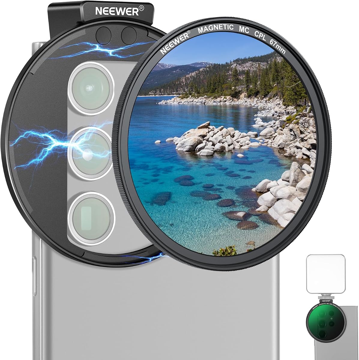 Filtro CPL magnético NEEWER 67 mm, filtro polarizador circular con clip de lente de cámara de teléfono de zapato frío, accesorios de fotografía compatibles con iPhone 17 16 Android Samsung Galaxy S25 Ultra