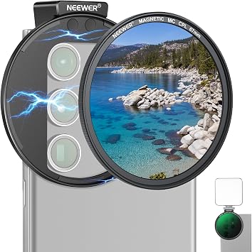 NEEWER 67mm Magnetic CPL Filter, Circular Polarizing Filter with Cold Shoe Phone Camera Lens Clip, Photography Accessories Compatible with iPhone 17 16 Android Samsung Galaxy S25 Ultra