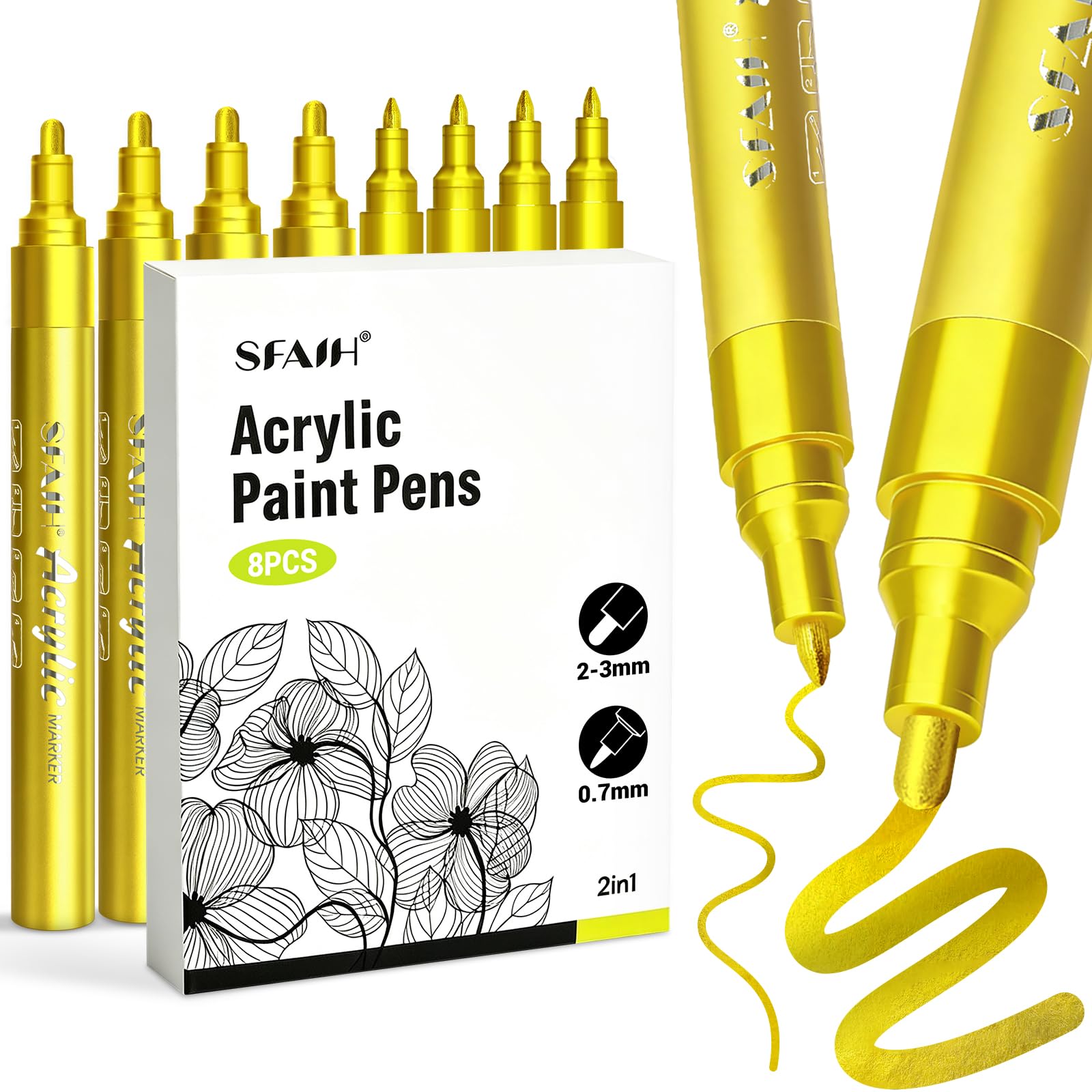 SFAIH 8 Gold Paint Pen - Dual Tip, 0.7MM Extra Fine &amp; 2-3MM Medium