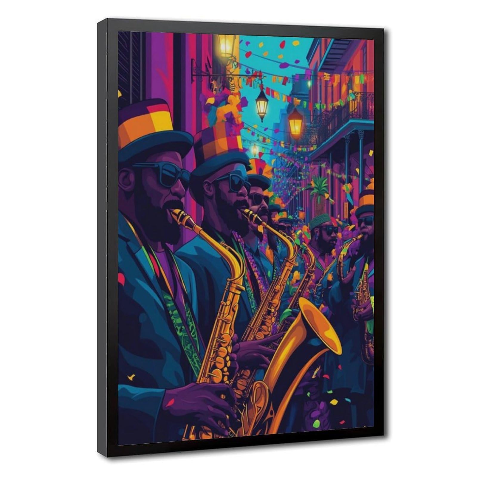 LXWNZE Mardi Gras Jazz Band Art, New Orleans Music Festival Canvas Poster Decorazione Camera da Letto Paesaggio Ufficio Camera Decorazione Regalo 40,6 cm L x 61 cm W