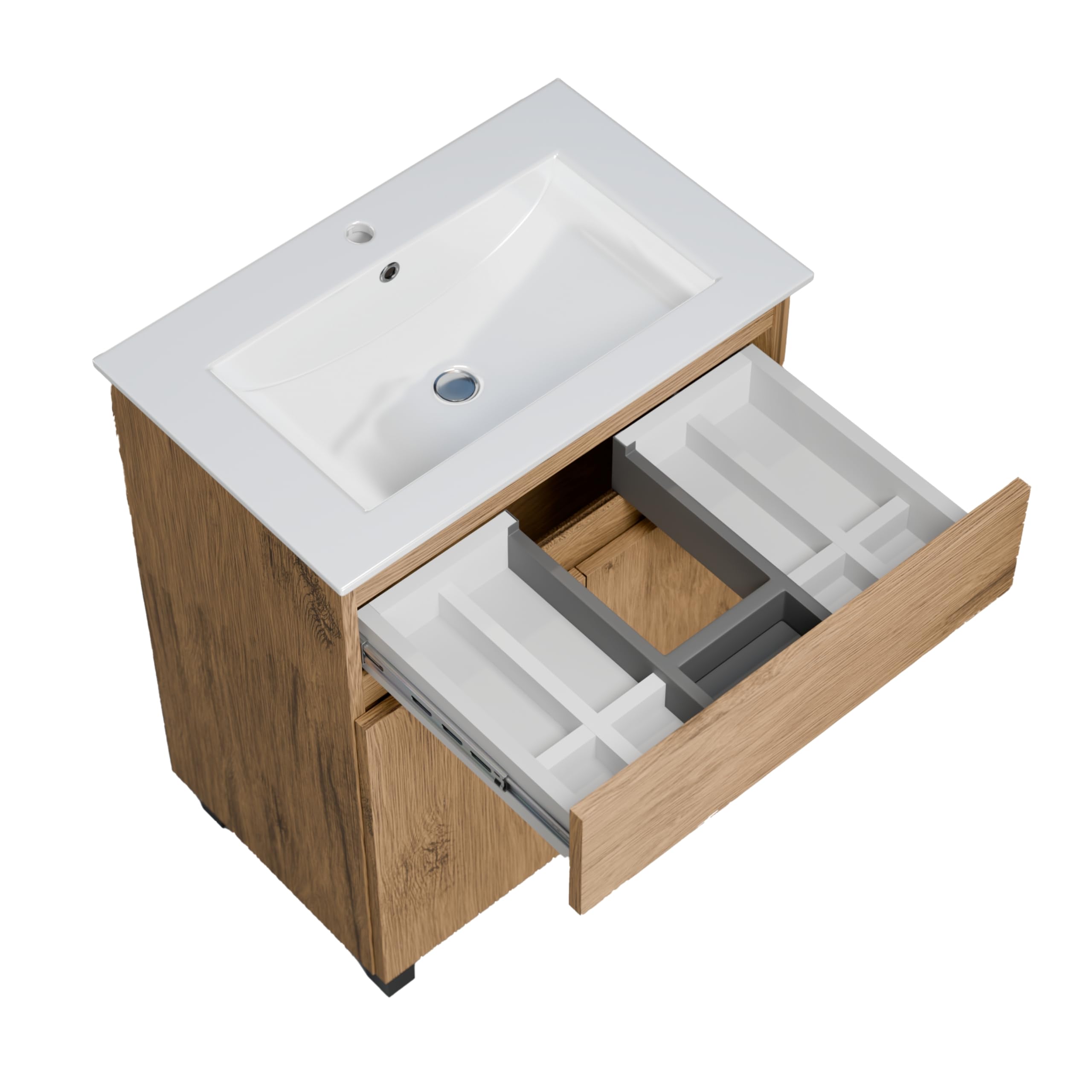 Meuble Salle de Bain 60 cm avec Vasque Ariza Sink | Meuble sous lavabo avec 1 tiroir et 2 Portes | Suspendu ou Debout | Bois Chêne