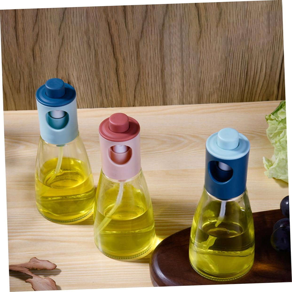 PRETYZOOM 2Pcs Olive Oil Spray Bottle Kitchen Glass Oil Dispenser Press Type Sprayer for Barbecue Salad and Air Fryer