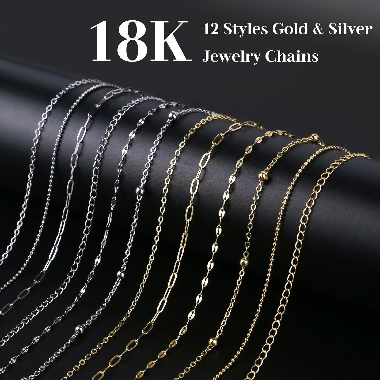 Wisreach 18K Gold & Silver Necklace Chain for Jewelry Making, 60 Feet 12 Rolls DIY Jewelry Chains, with Jump Rings, Clasps, Connectors, 52 Letter Pendants, 50 Mixed Color Pendants & Pliers - Image 2