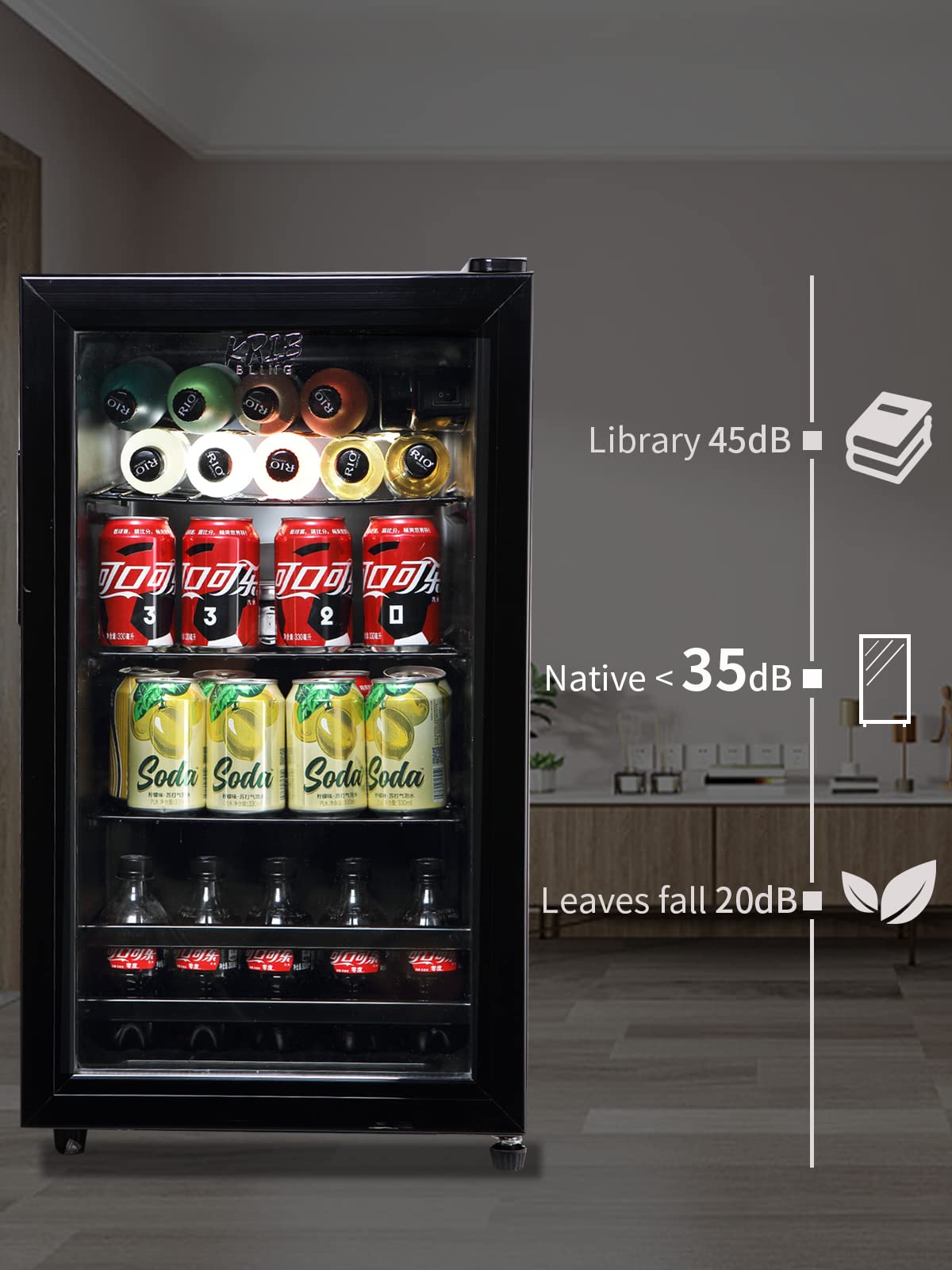 KRIB BLING Beverage Refrigerator Cooler 120 Can Freestanding Beverage Cooler with Adjustable Shelving Glass Door for Beer Soda or Wine for Home Office or Bar, Black, (KB02 FLB-60) on Fridge.com