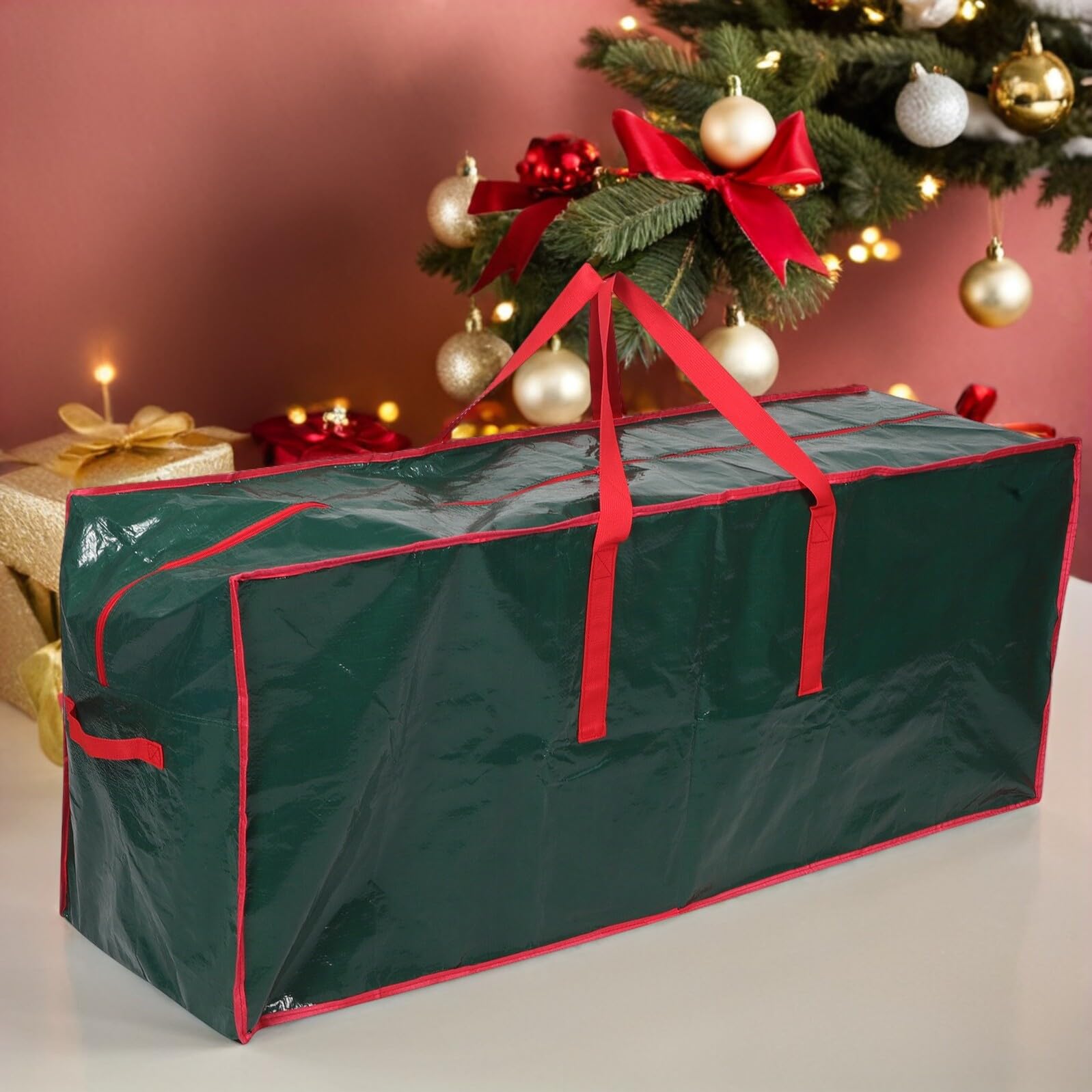 Aufbewahrungstasche für Weihnachtsbäume in Übergröße aus Robustem PE Gewebe mit Verstärkten Griffen und Doppelreißverschluss Faltbar Organizer für Künstliche Weihnachtsdekoration