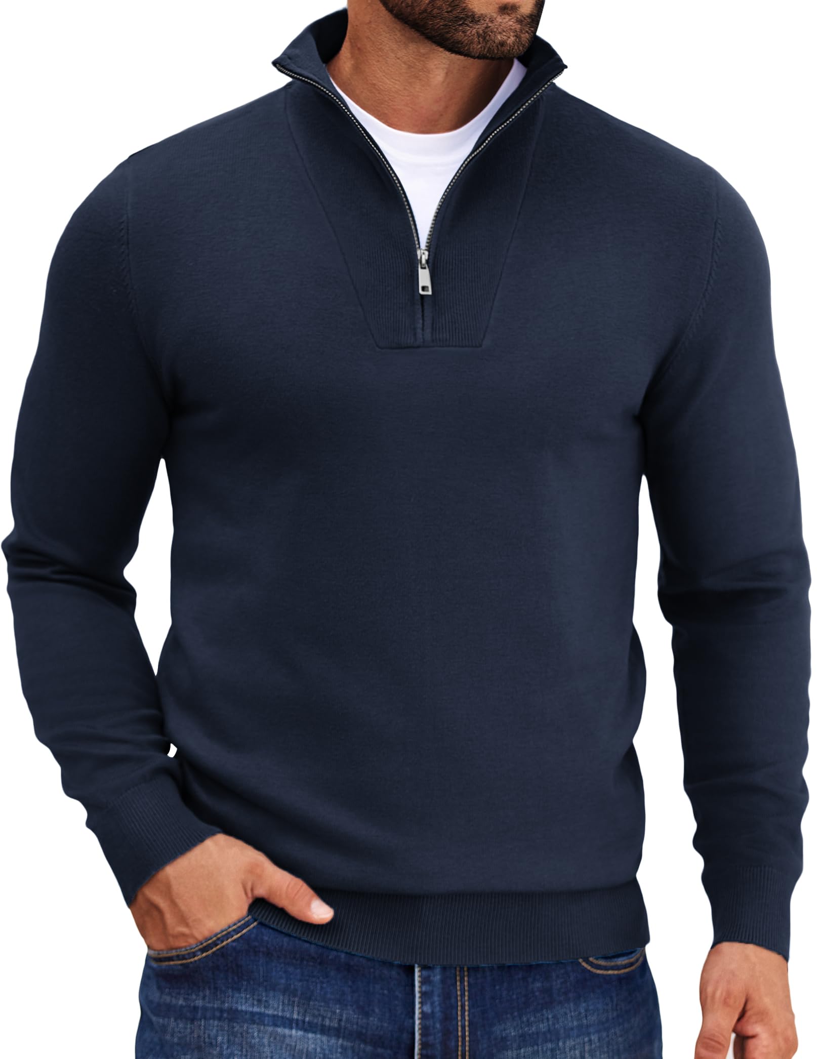 COOFANDY Herren Pullover mit Reißverschluss Men's Sweater Männer Strickpullover Rollkragenpullover Zip Troyer Winter Pulli